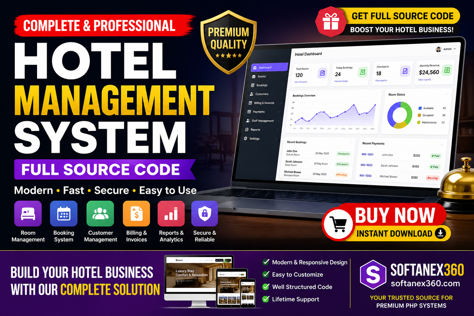 # 🏨 Hotel Management System – Complete Solution with Full Source Code